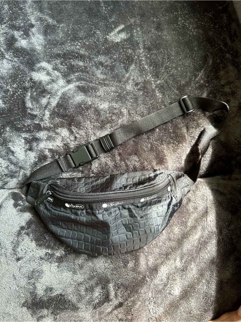 Lesportsac Black Croc-Texture Belt Bag